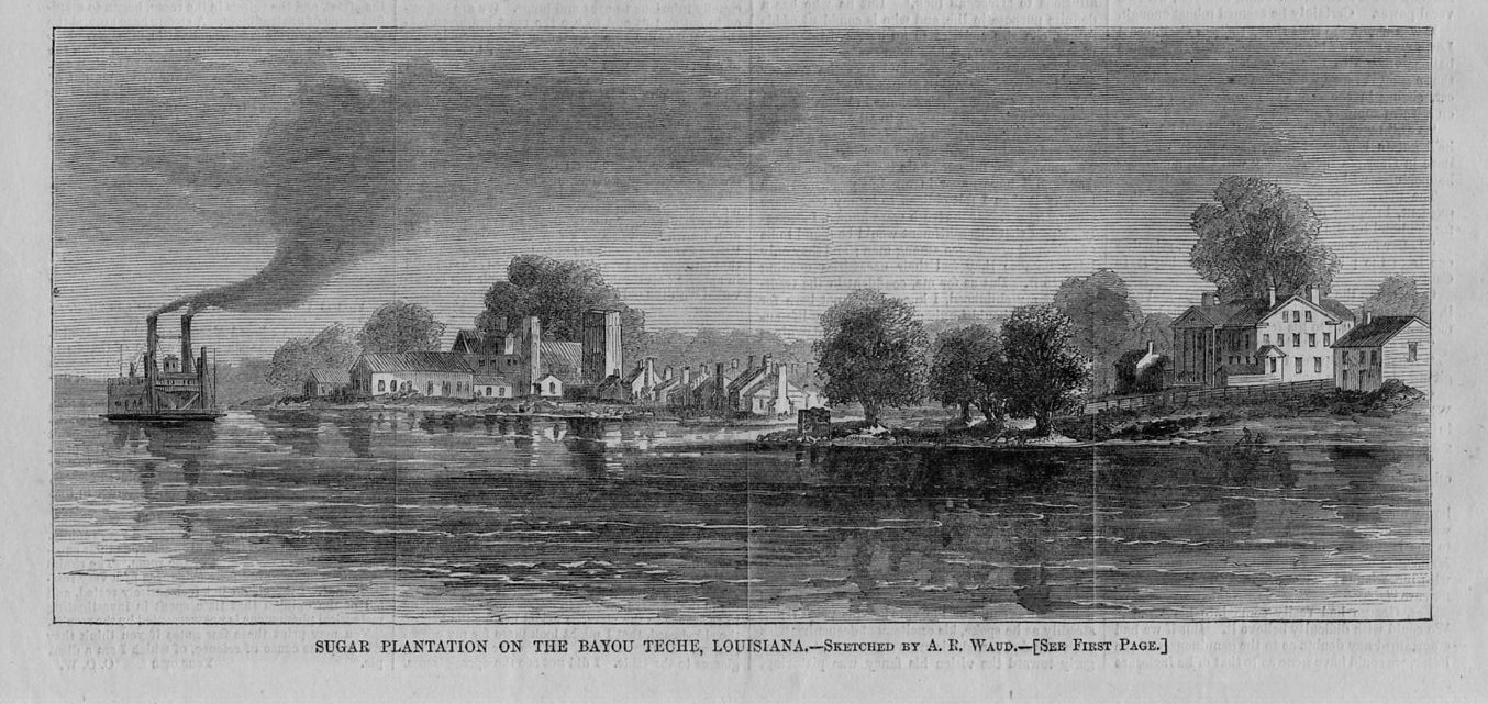 Sugar Plantation On The Bayou Teche Louisiana Steamboat Sugar 1866 