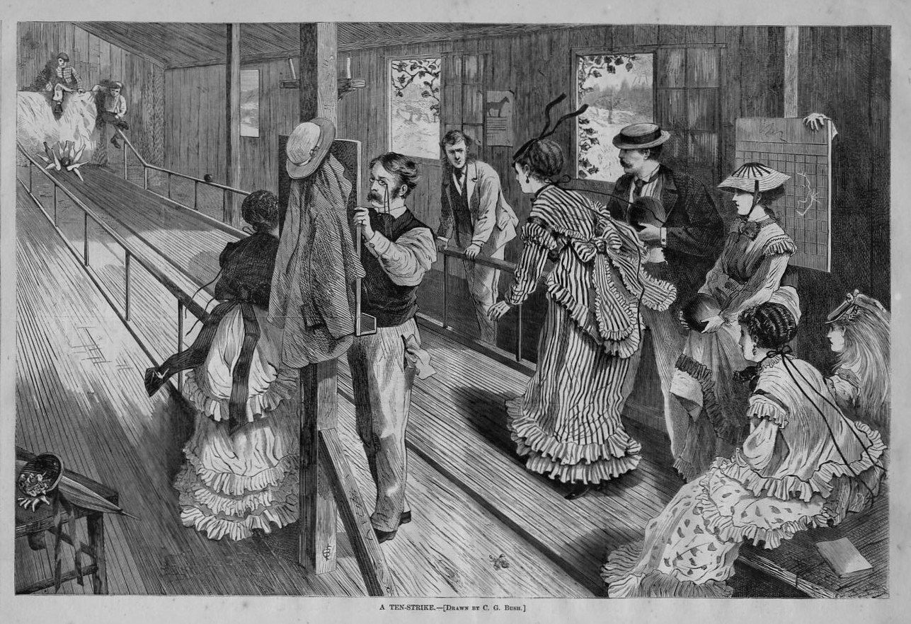 BOWLING A TENSTRIKE ENGRAVING EARLY 1869 BOWLING HISTORY BALL ALLEY PINS BOWL eBay