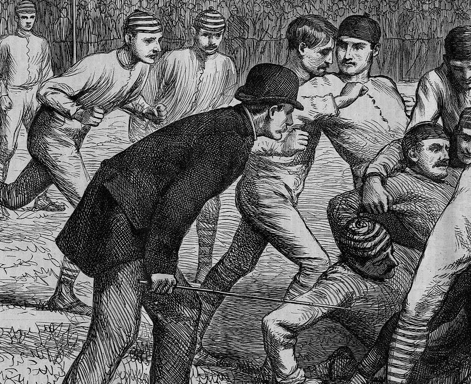 COLLEGE FOOTBALL 1879 ANTIQUE ENGRAVING, YALE VS PRINCETON EARLY
