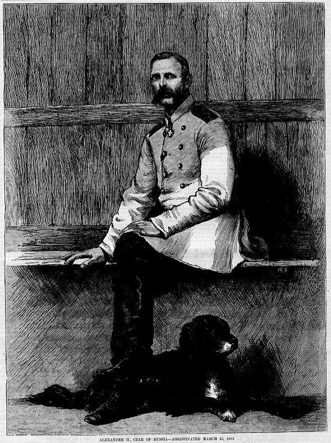 ALEXANDER II CZAR RUSSIA ASSASSINATED, PET DOG ANTIQUE ENGRAVING, HISTORY