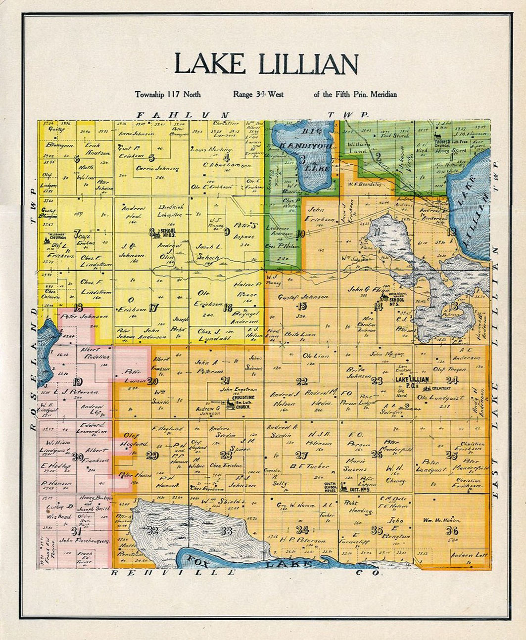 LAKE LILLIAN TOWNSHIP, KANDIYOHI COUNTY, MINNESOTA, RARE COLOR