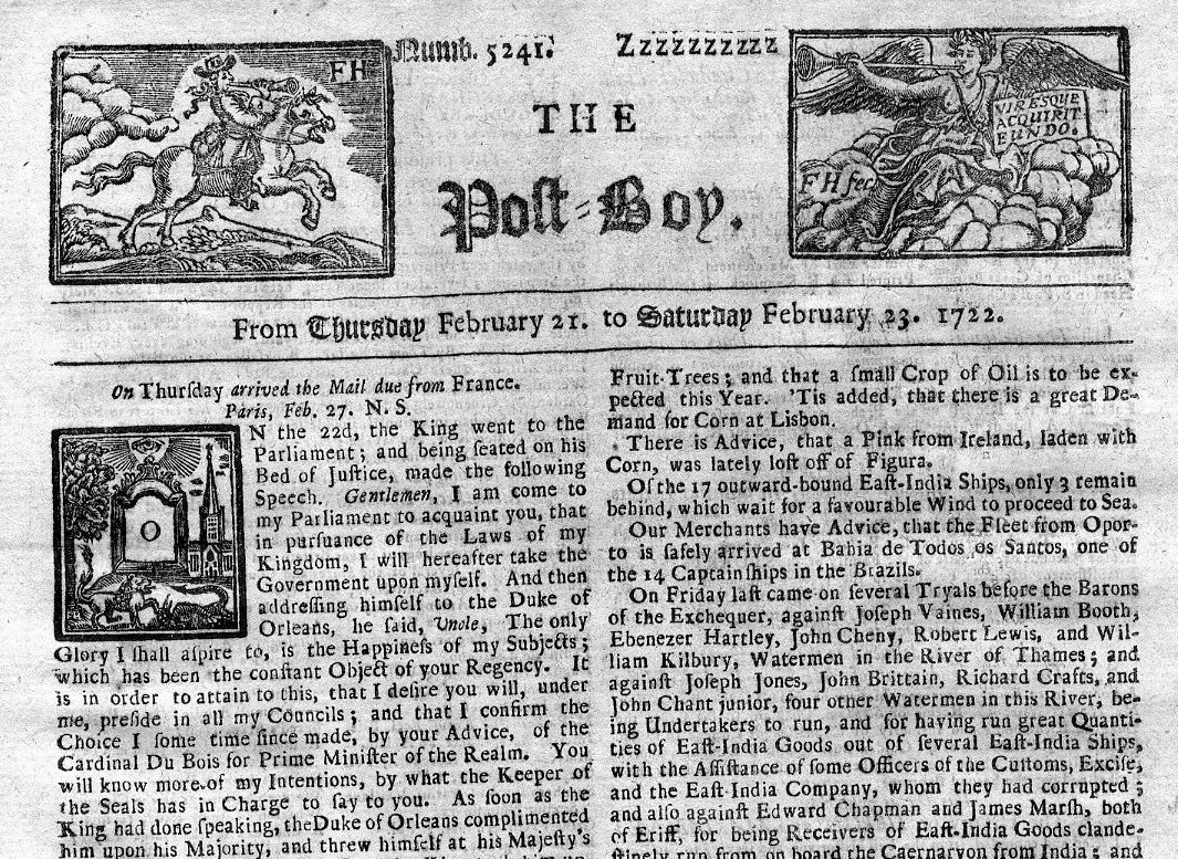 POSTBOY RARE 18TH CENTURY ORIGINAL NEWSPAPER FROM 1722 eBay