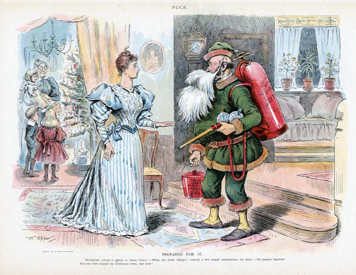 santa claus with fire extinguisher prepared for christmas santa claus with fire extinguisher prepared for christmas