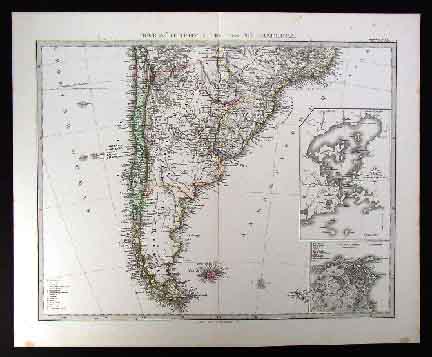 1870 Stieler Map Rio de Janeiro Argentina Brazil Chile