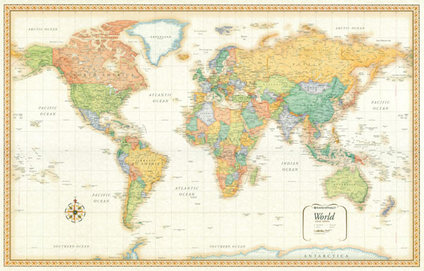 32x50 Rand McNally World Classic Wood Framed Wall Map Mural Poster Art ...