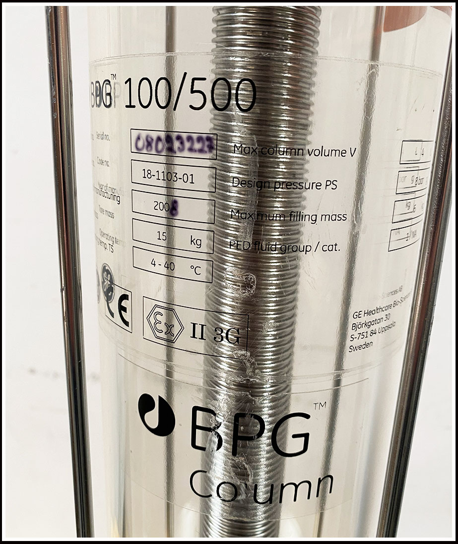 GE Healthcare/Cytiva Borosilicate Glass Bubble Trap Tube BPG 100/200  18-1001-29