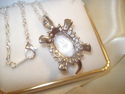 SILVER PLATED WHITE CZ TURTLE  PENDANT WITH CHAIN 