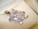SILVER PLATED WHITE CZ TURTLE  PENDANT WITH CHAIN 
