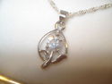 SILVER PLATED WHITE RHINESTONE FLOWER PENDANT 