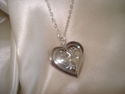 SILVER PLATED 2 HEARTS engraved HEART LOCKET & CHA