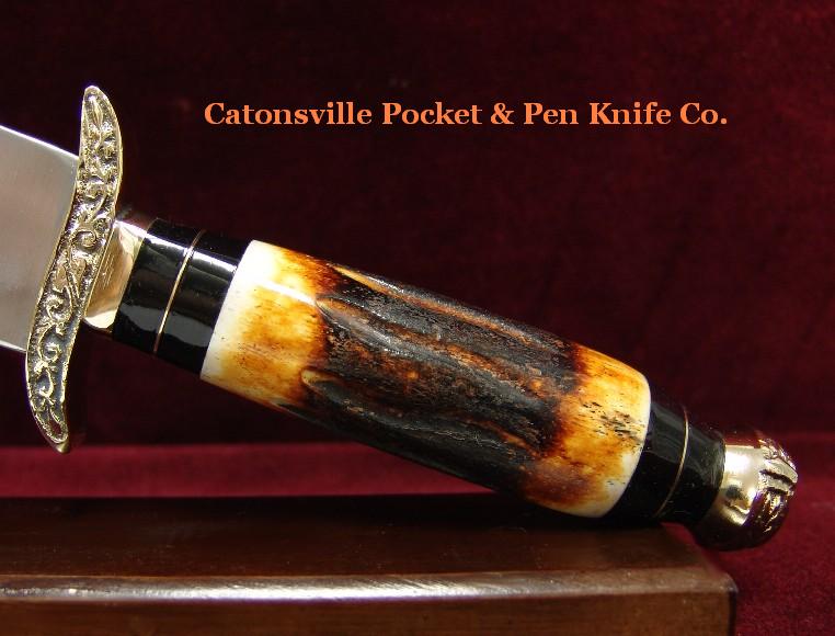 Catonsville Pocket & Pen Knife Co. 11.5" Embelished Bone Handle Hunting Knife & Sheath