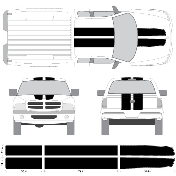 Dodge Dakota EZ Rally Racing Stripes with Outline