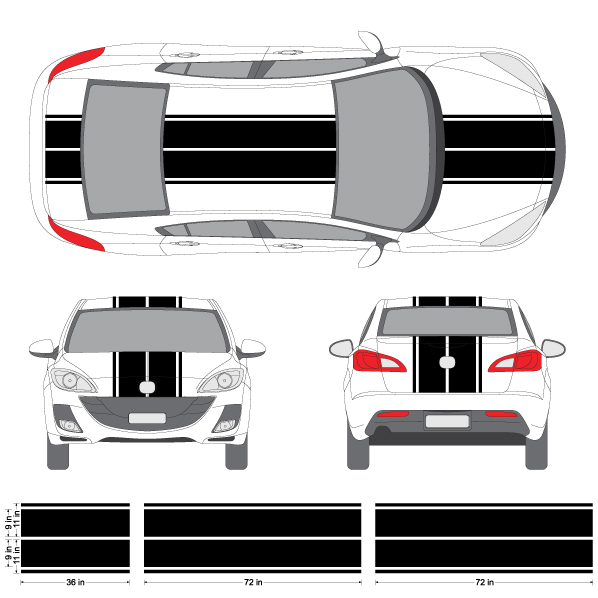 Mazda 2 3 6 RX-7 RX-8 Miata Single Offset Rally Racing Stripes 3M Stripe Decals