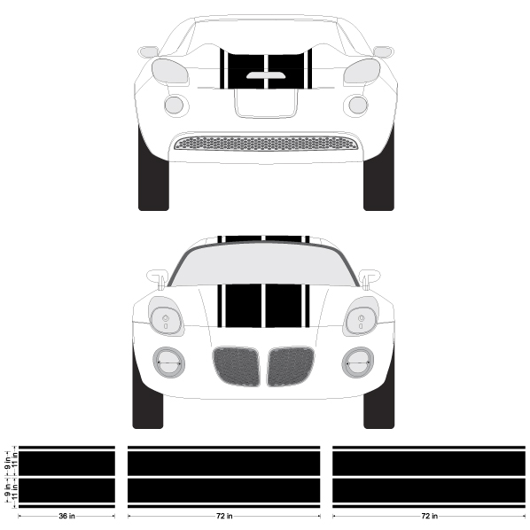 Pontiac Sunfire or Solstice Single Offset Rally Racing Stripes 3M Stripe Decals