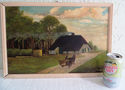 Primitive Original Oil Painting Dutch Landscape w 