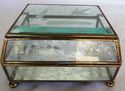 Vintage Glass Mirror Curio Cabinet Brass Jewelry T