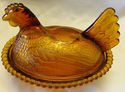 Gorgeous Vintage Chicken Hen Amber Gold Glass Hobn