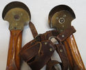 Primitive Antique Pair Wooden Ice Skates w Leather