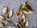 L Vintage Retro Set Brass Metal Ceramic Flowers  M