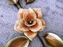 L Vintage Retro Set Brass Metal Ceramic Flowers  M