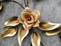 L Vintage Retro Set Brass Metal Ceramic Flowers  M