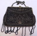 Antique Vintage Drawstring Beaded Hand Bag Purse C