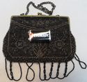 Antique Vintage Drawstring Beaded Hand Bag Purse C