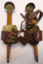 Primitive Antique Pair Wooden Ice Skates w Leather