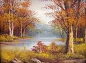 Gorgeous Oil Canvas Painting Landscape w Trees Vin