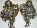 Pair of Vintage Gold Angels Cherubs Shabby Wall Ha