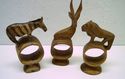 Lot 3 Napkin Rings Art Carved Wood Wild Animals Li