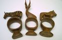 Lot 3 Napkin Rings Art Carved Wood Wild Animals Li