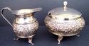 Antique Silver Sugar Creamer set Repousse Hallmark