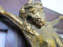 Lg Antique Religious Crucifix  Brass Inlay Cross  