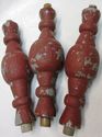 3 Primitive Antique Wood Spindles Vintage Paint Ru