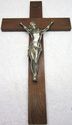 Antique Religious Crucifix Wood Cross w silver Jes