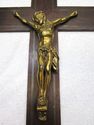 Lg Antique Religious Crucifix  Brass Inlay Cross  