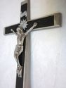 Vintage Religious Crucifix Chrome Ebony Wood Cross