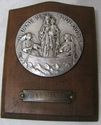 Antique Wood Stand Silver Plate Medallion Plaque D