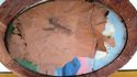 Antique Reverse Painting Convex Bubble Glass Wood 