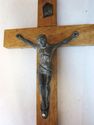 Antique Religious Crucifix Wood Cross Pewter Jesus