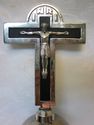 Vintage Era Religious Crucifix Chrome On Stand Cro