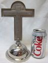 Vintage Era Religious Crucifix Chrome On Stand Cro