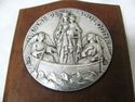 Antique Wood Stand Silver Plate Medallion Plaque D