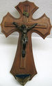 Antique  Holy Water Font Crucifix Wood Wall Vintag