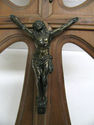 Antique  Holy Water Font Crucifix Wood Wall Vintag