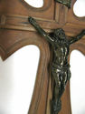 Antique  Holy Water Font Crucifix Wood Wall Vintag