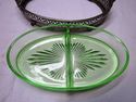 Vintage Green Vaseline Uranium Art Glass Divided H