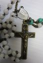 Antique Old Devotional Rosary w Storage Bag Glass 