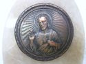 Old Antique Onyx Marble Bronze Jesus Plaque Holy W